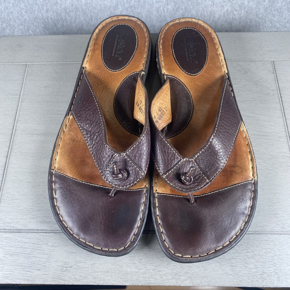 Born Thong Sandals Womens 10 Brown Leather Flip Flops